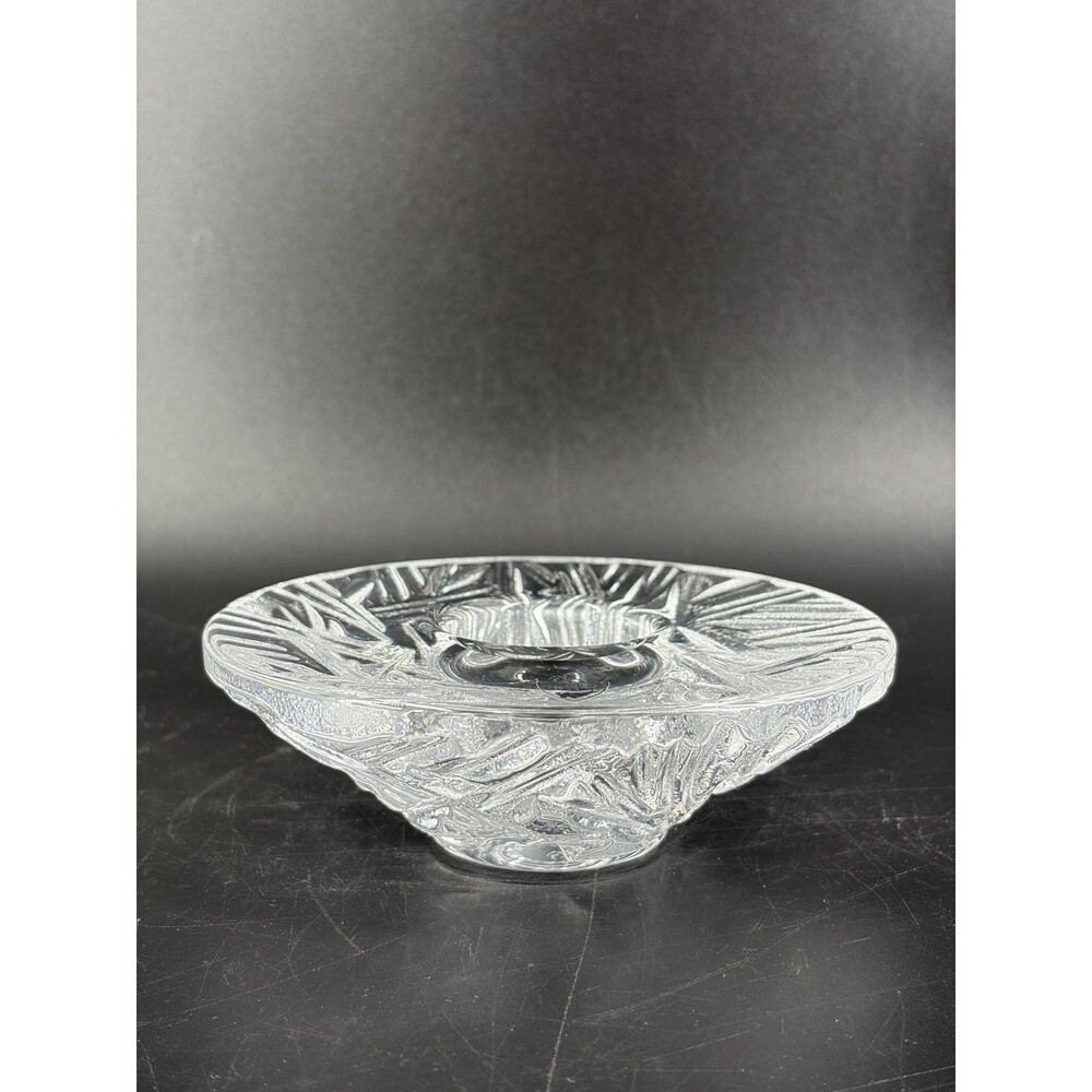 Orrefors Votive Candle Crystal Textured Signed Disc Puck Ice Reed W/Label